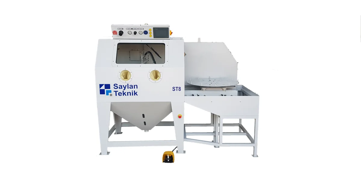 ST8 Large Manual Wet Sandblasting Machine with Welded Stand and Rotary Table