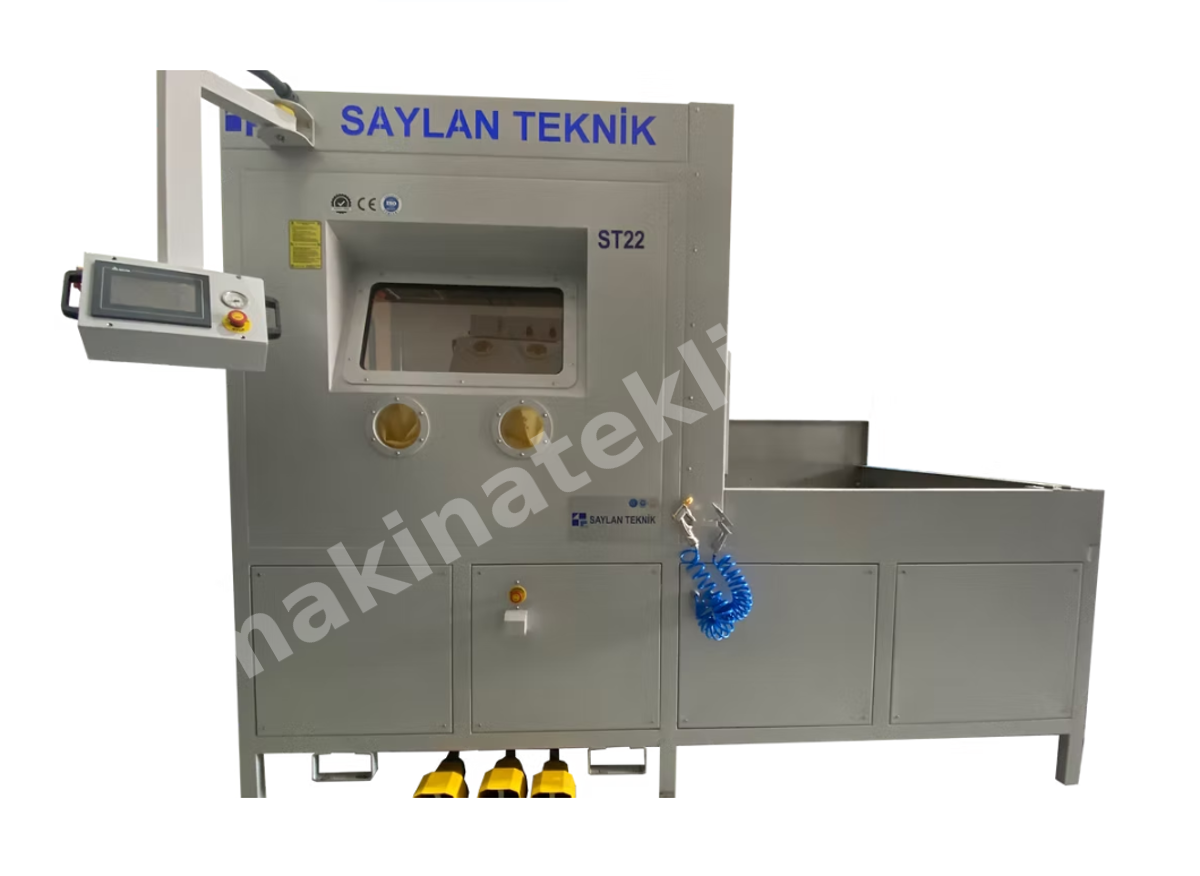 St22 Döner Tablalı, Giyotin Kapılı, Taşıma Arabalı Yarı Otomatik Sulu Kumlama Makinası